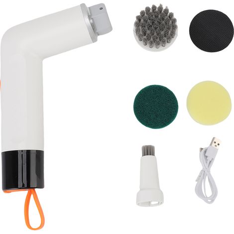 Brosse de nettoyage sans fil étanche IPX7 pour salle de bain avec 4 têtes interchangeables 2 vitesses réglables blanche (1/5)