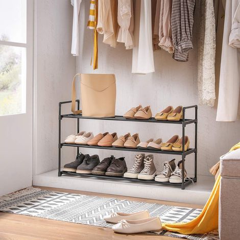 SONGMICS Zapatero de 3 Niveles, Juego de 2, Estantería de Zapatos, de Metal, para 12 a 15 Pares de Zapatos, Estante Apilable, para Pasillo, Salón, Dormitorio, 30 x 92 x 54 cm, Negro (1/5)