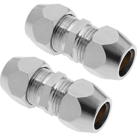 2pcs 8mm Double Virole Raccord de Tuyau Droit en Nickelé Cuivre - Compression Adaptateur pour Climatisation et Plomberie (1/5)