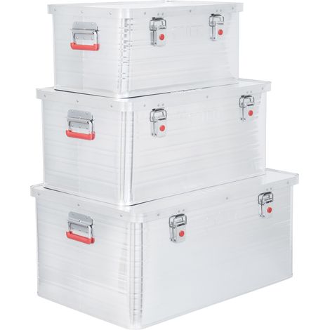 STIER Alubox Set, Aluminiumbox 50L 85L und 135L, stapelbare Transportkisten, Staub- und spritzwasserresistent mit Gummidichtung und Klapphandgriffen, für Transport und Lagerung (1/5)