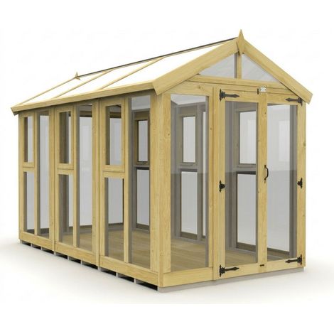 6ft x 12ft Apex Glass Greenhouse - Pressure Treated Timber - L183 x W366 x H210 cm - Natural