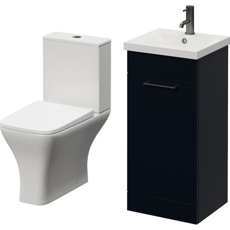 Napoli 390 Deep Blue 400mm Single Door Vanity Unit and Kingston Toilet Suite with Glide Basin - 400mm - Gunmetal Grey 160mm Handle
