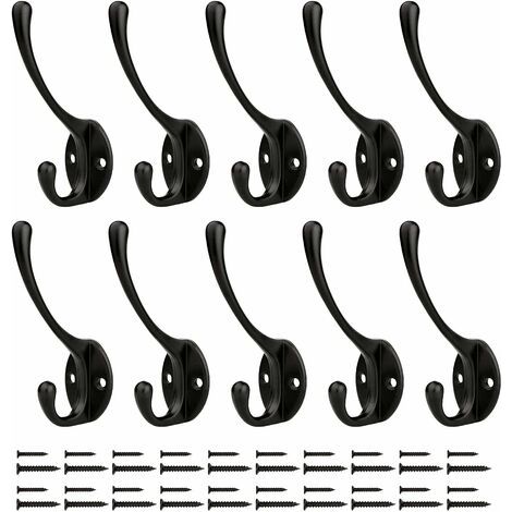 Pair - Patère Porte Manteau Mural Crochets Chapeau Crochets Muraux Robustes Avec Vis En Métal, Pour Cuisine Salle De Bains Chambre D'essayage (Noir 10 Pcs) (1/5)