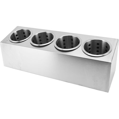Porte-ustensiles de cuisine multifonction, fond antidérapant, acier inoxydable, rangement couteaux et fourchettes, seau 4 compartiments (1/5)