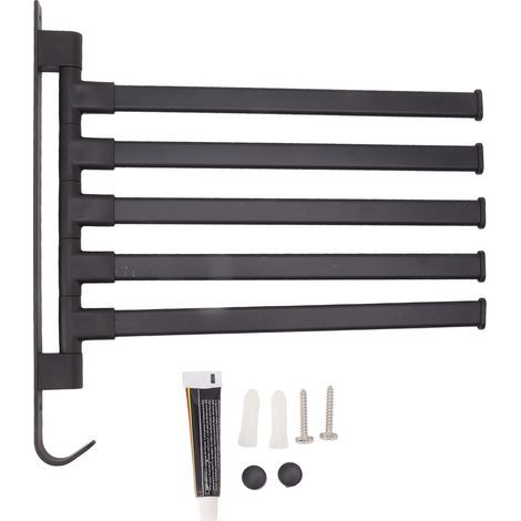 Schwarzer, schwenkbarer Handtuchhalter zur Wandmontage (ohne Bohren), 5-armige Eck-Handtuchstange fürs Badezimmer (1/5)