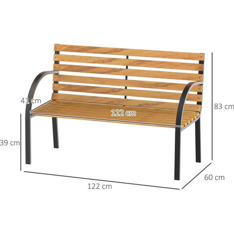 Banc en bois deux places, banc d'extérieur, pour jardin, balcon, terrasse, 122x60x83cm, coloris noir et bois. (1/5)