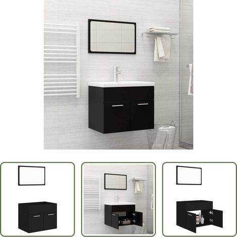 Spiegel - 2-tlg. Badmöbel-Set Schwarz Holzwerkstoff (1/5)