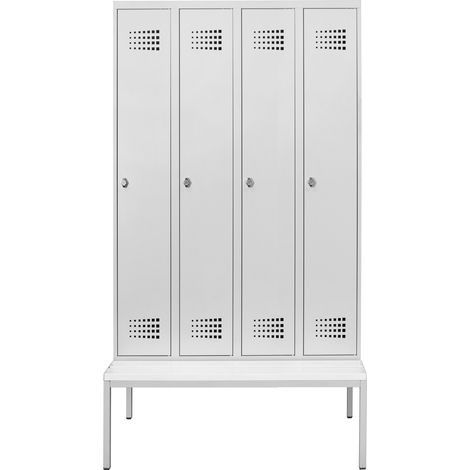 STIER Garderobenspind Premium mit Sitzbankuntergestell 4 Abteile Drehriegel lichtgrau (1/2)