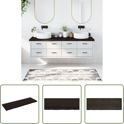The Living Store Waschtischplatte Dunkelbraun 180x60x(2-6)cm Massivholz - Eichenholz Platte - Badezimmersanierung - Waschtischplatte - Arbeitsfläche - Holzarbeitsplatte (1/5)