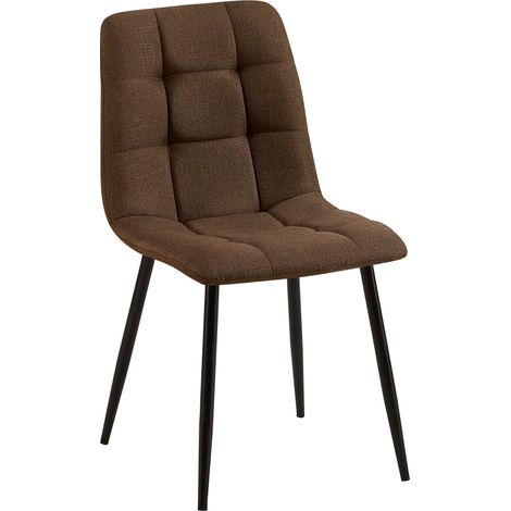 Chaise de salle à manger x1 coutures décoratives carrées en tissu marron et métal noir 100002141 (1/5)