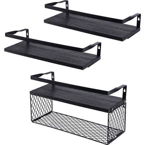 Etagère et rangement de douche,Étagères flottantes avec panier de rangement en fil métallique, étagères de salle de bains au-dessus des toilettes avec garde-corps en métal Etagère et rangement de douc (1/5)