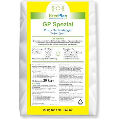 GreenPlan GP Spécial 20 kg : engrais pour légumes, engrais pour plantes ornementales, engrais pour arbustes de haie