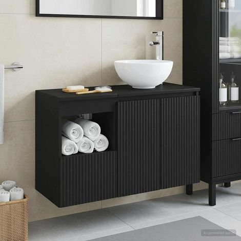 vidaXL Bathroom Furniture Set 2 pcs Black Engineered Wood (1/5)