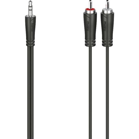 Câble de raccordement Hama 00200721 Jack / Cinch-RCA audio [1x Jack mâle 3.5 mm - 2x Cinch-RCA mâle] 5 m noir (1/2)
