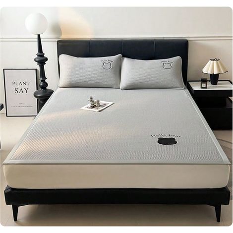 Drap de lit en soie glacée grise, broderie, doux, lavable en machine, 1 drap et 2 taies d'oreiller, 180 x 200cm (1/4)
