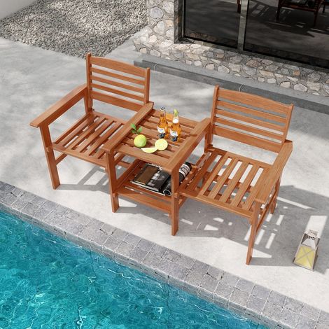 Ensemble de Meubles de Patio 2 Places en Bois Causeuse d'Extérieur avec Table Basse et Trou pour Parasol Ensemble de Conversation Maison Chic (1/5)