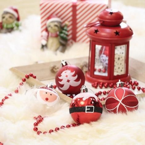 9Pcs Boules de Noël, 6cm Boules de Sapin de Noël, Thème de Noël rouge blanc, Décoration pour l'arbre de Noël (1/4)