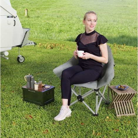 Chaise de camping pliante en cuir reconstitué gris foncé, structure métallique, avec poche latérale et housse de transport, 90x63x100 cm (1/5)
