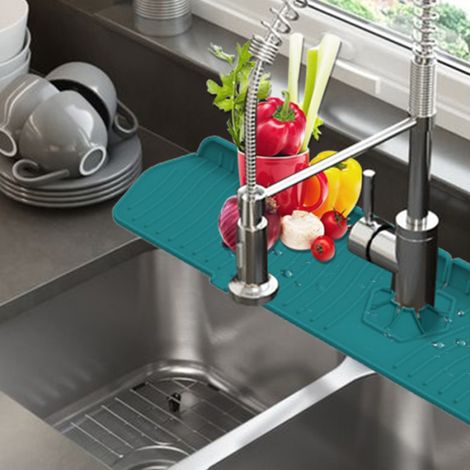 Protection anti-éclaboussures pour robinet de cuisine/évier, grand tapis récupérateur d'eau en silicone, tapis d'égouttage à placer derrière le robinet pour la cuisine et la salle de bain. (1/5)
