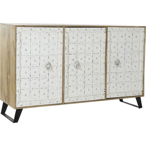 Buffet meuble de rangement en bois de manguier coloris naturel/ blanc vieilli - Longueur 165 x Hauteur 100 x Profondeur 45 cm -PEGANE- (1/4)