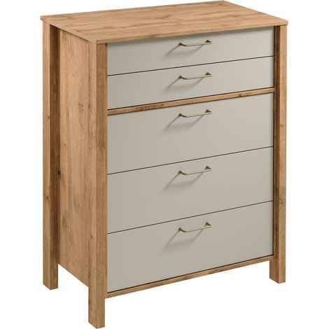 AX LIVING Kommode mit Schubladen Iseonia K5S 90cm, Eiche Wotan & Beige