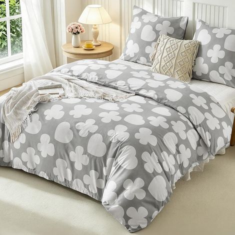 Bettwäsche-Set 200x200cm Mikrofaser mit Schmetterlingen & Herzen, Grau