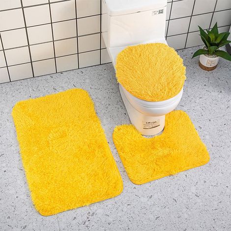 Tapis De Salle De Bain 3 Pièces - Tapis Baignoire 80 x 50 cm - Tapis U 50 x 40 cm - Couverture Pour WC 40 x 37 cm - Non Glissant PVC - Polyester - Jaune - Lot De 3 (1/5)