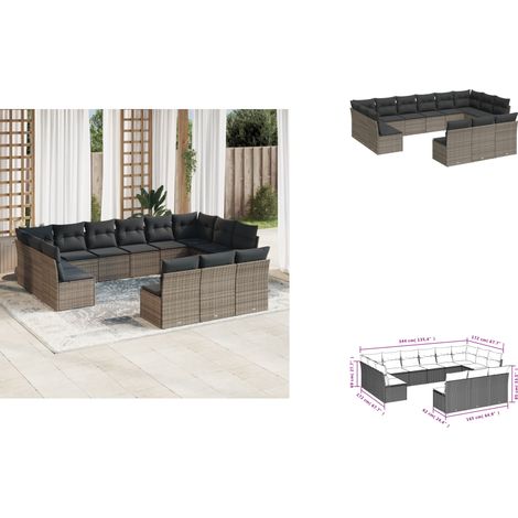 13-tlg. Garten-Sofagarnitur mit Kissen Grau Poly Rattan - Gartensofas - Outdoor Möbel - Gartenmöbel Set - Lounge Sofa - Rattan Gartenmöbel (1/3)