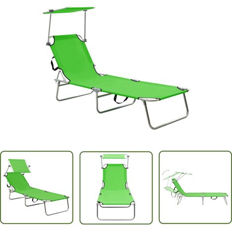 INLIFE Chaise longue pliable avec auvent Vert Aluminium (1/5)