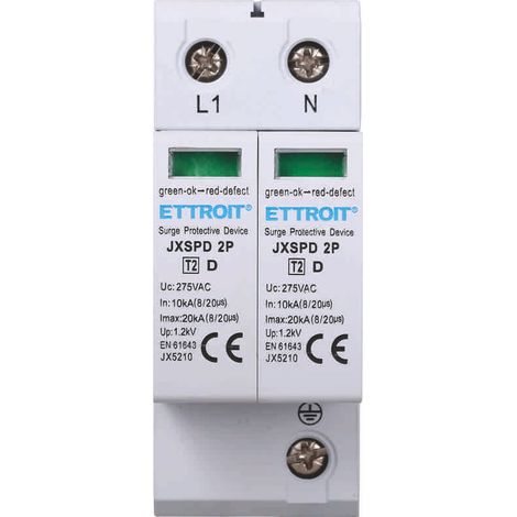 ETTROIT Scaricatore Sovratensione 220V T2 2P 275V 10KA-20KA 2 Moduli DIN JX5210