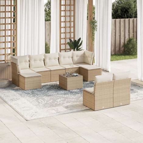 10-tlg. Garten-Sofagarnitur mit Kissen Beige Poly Rattan vidaXL (1/3)
