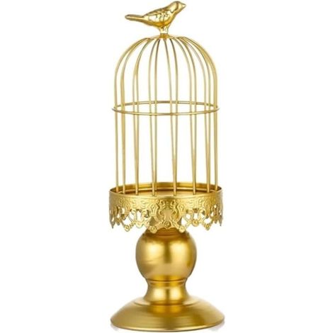 (Doré S) Décoration de bougeoir rétro créative en forme de cage à oiseaux, bougeoir en fer forgé, accessoires de photographie pour mariage et restaurant (1/5)