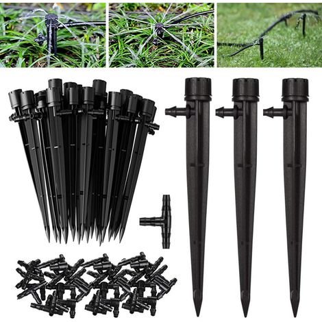50 Pièces Goutteur Irrigation Réglable Goutteurs Arrosage Goutte Micro Flow Drip Head Tête d'arrosage à Poteau Vertical avec 50 Pièces Tee Joint de Tuyau pour Raccorder un Tuyau de 4/7 mm (1/5)