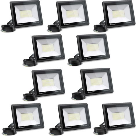 Lot de 10 Projecteur LED Extérieur 100W, Super Lumineux 8140LM Spot LED Extérieur, 3000K Blanc Chaud, IP66 Étanche, Éclairage Mural pour Jardin, Garage, Couloir, Aire de Jeux, Sans Prise