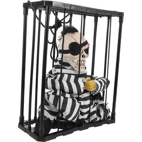 Décoration Halloween Squelette Pirate Cage LED Activé Intérieur Extérieur Accessoire Fête Ornement Effrayant (1/5)