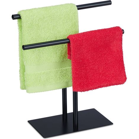 Black towel stand with 2 rails