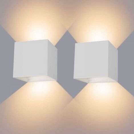 6W Applique Murale Interieur/Exterieur, Lampe Murale LED Etanche Réglable Lampe Up Down Design 3000K Blanc Chaud Appliques Murales pour Salon Chambre Chemin Lot de 2(Blanc) (1/5)