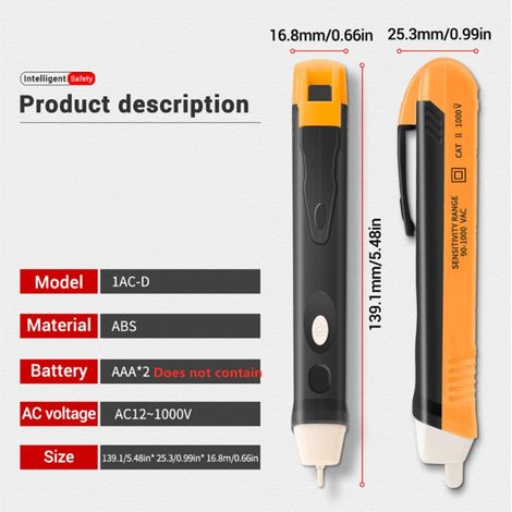 Indicatore elettrico 90-1000 V CA Presa a muro Sensore rilevatore di tensione senza contatto Penna tester Luce LED 110-220 V (giallo) (1/4)
