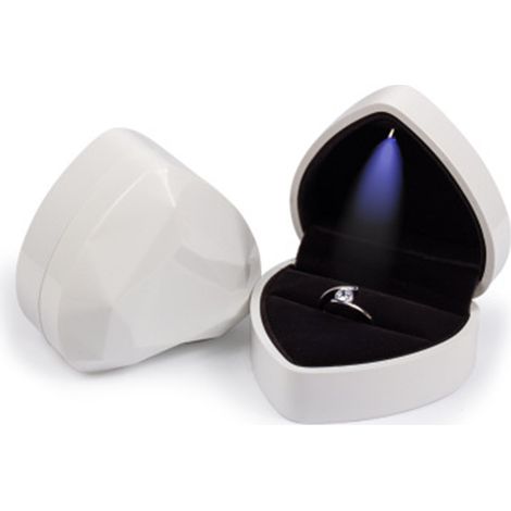 Boîte à bijoux cœur en velours avec LED, rangement bagues/boucles/pièces, idéale cadeau