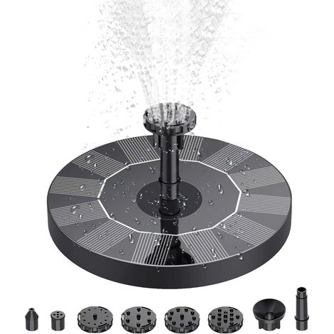 Toivize-Pompe Fontaine Solaire Flottante - 1W Mini Jardin - Moteur Brushless Silencieux, 6 Buses, ABS Noir, IP68 pour Bain Oiseaux (1/5)
