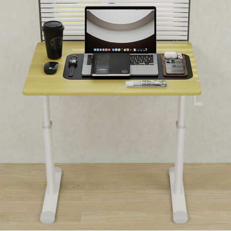 Bureau réglable 83x60x60-90 cm en bois et métal naturel, gain de place pour bureau FloraGrace (1/5)