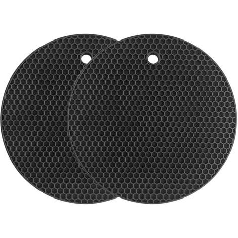 BUNTHAUS (Lot de 2) Tapis de Dessous de Plat en Silicone Tapis de séchage Polyvalent résistant à la Chaleur jusqu'à 200 °, Support de Pot, étanche, antidérapant, Flexible, Durable (Black) (1/5)