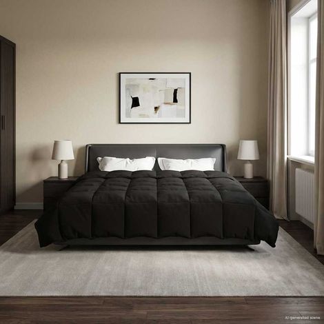 Ganzjahresbettdecke Gepolstert Schwarz 220 x 260 cm Mikrofaser