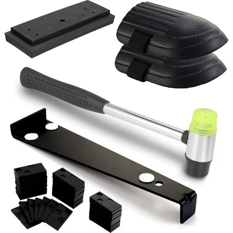 Kit d'installation pour Parquet Stratifié,Kit d’installation pour Parquet Revêtement Sol avec 40 Entretoises,Barre de Traction,Bloc de taraudage en caoutchouc,Maillet à double face,Genouillères (1/5)