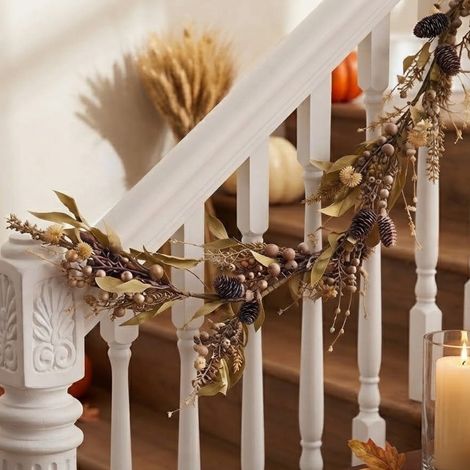 6ft Rustic Autumn Garland With Pinecones (1/2)