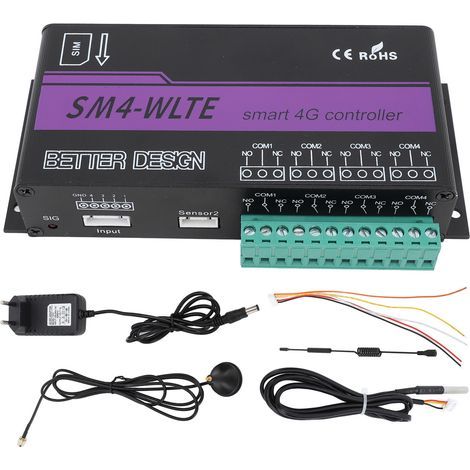 Ortviai Contrôleur d'alarme 4G 4 voies avec SMS et application – SM4-WLTE-EA – Capteurs PT100/thermocouple, détection coupure électrique