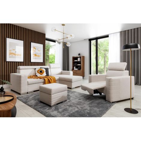 Ecksofa inkl. Hocker und Sessel CANTON Stoff Liverpool Pearl Ottomane Rechts (1/4)