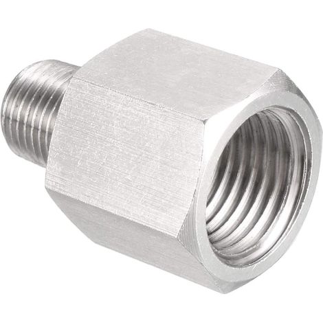 1 Adaptateur réducteur, Acier inoxydable, Filetage 1/8 NPT mâle vers 1/4 G femelle, Pour manomètre pression air