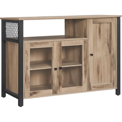 Meuble de Rangement, avec 3 Portes, 33 x 110 x 75 cm, Style Rustique, Marron et Noir (1/5)