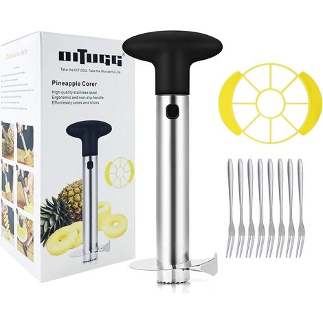 1 Coupe Ananas Inox, 8 Fourchettes À Fruits, Outil Découpe Quartiers, Pour Cuisine Et Repas En Famille (1/5)